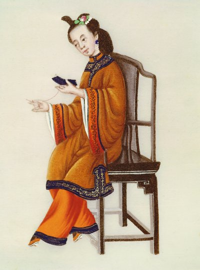 A Chinese Woman Darning, Qianlong Period (1736-96) by Chinese School